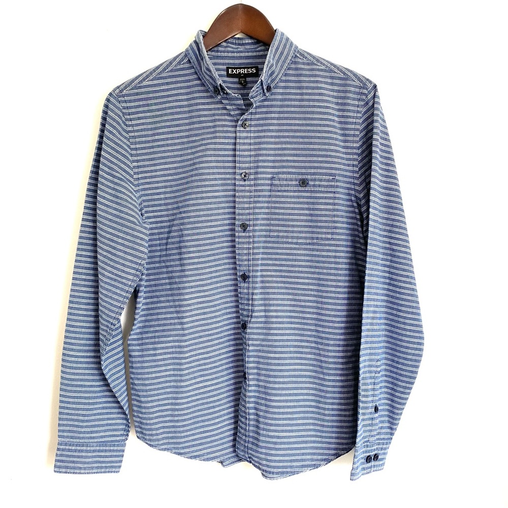 EXPRESS Mens Small Blue Stripe Long Sleeve Button Up Shirt UU14